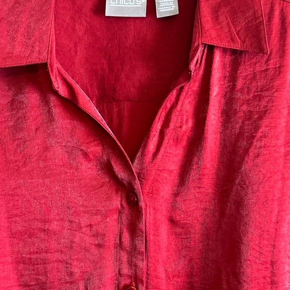 Chico’s Silk Red Shimmer Solid Button Up Blouse Size 1 Women - Picture 4 of 14